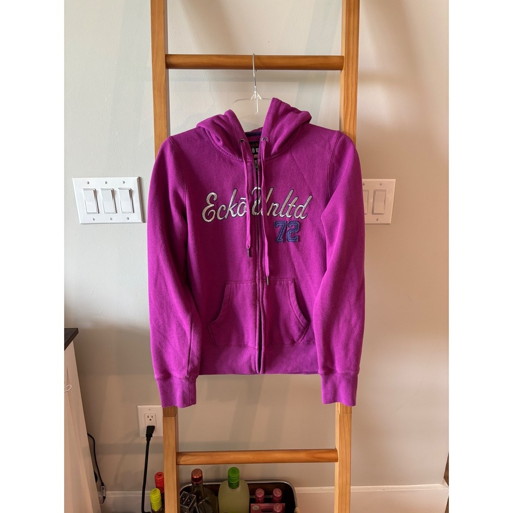 Vintage‎ Ecko Unltd Womens Medium Purple Full Zip Graphic Hoodie Sweatshirt Y2K